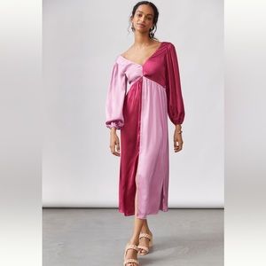 Pink and dark red color blocked maxi dress